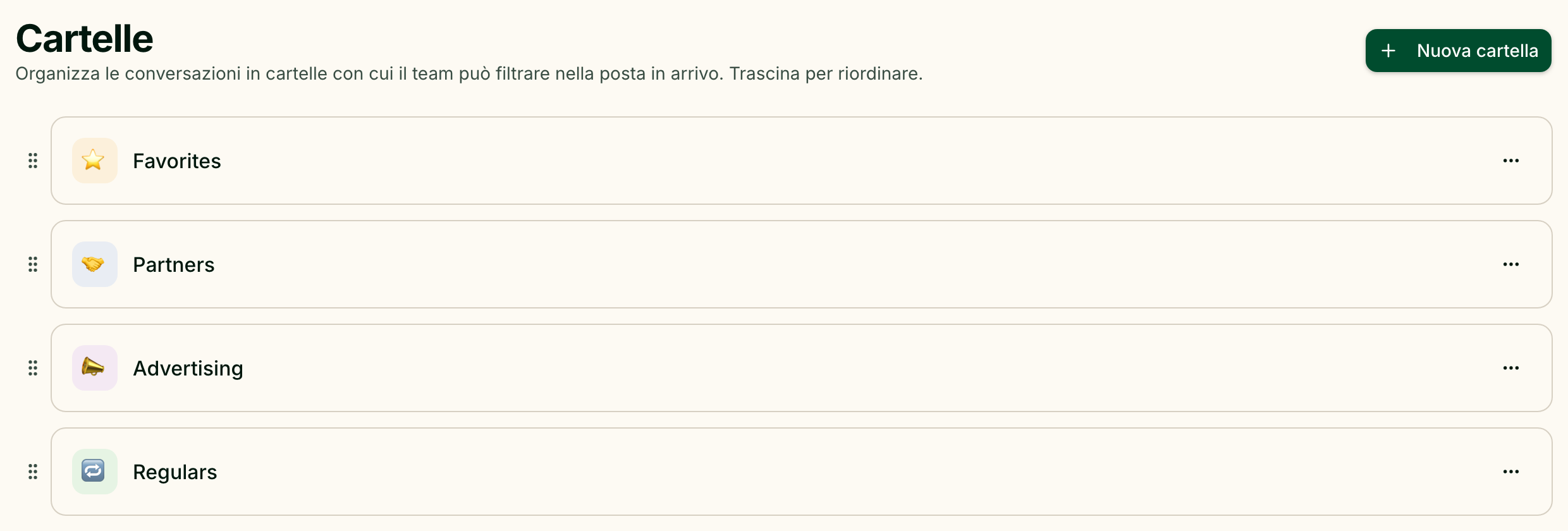 La pagina delle cartelle con le quattro cartelle predefinite