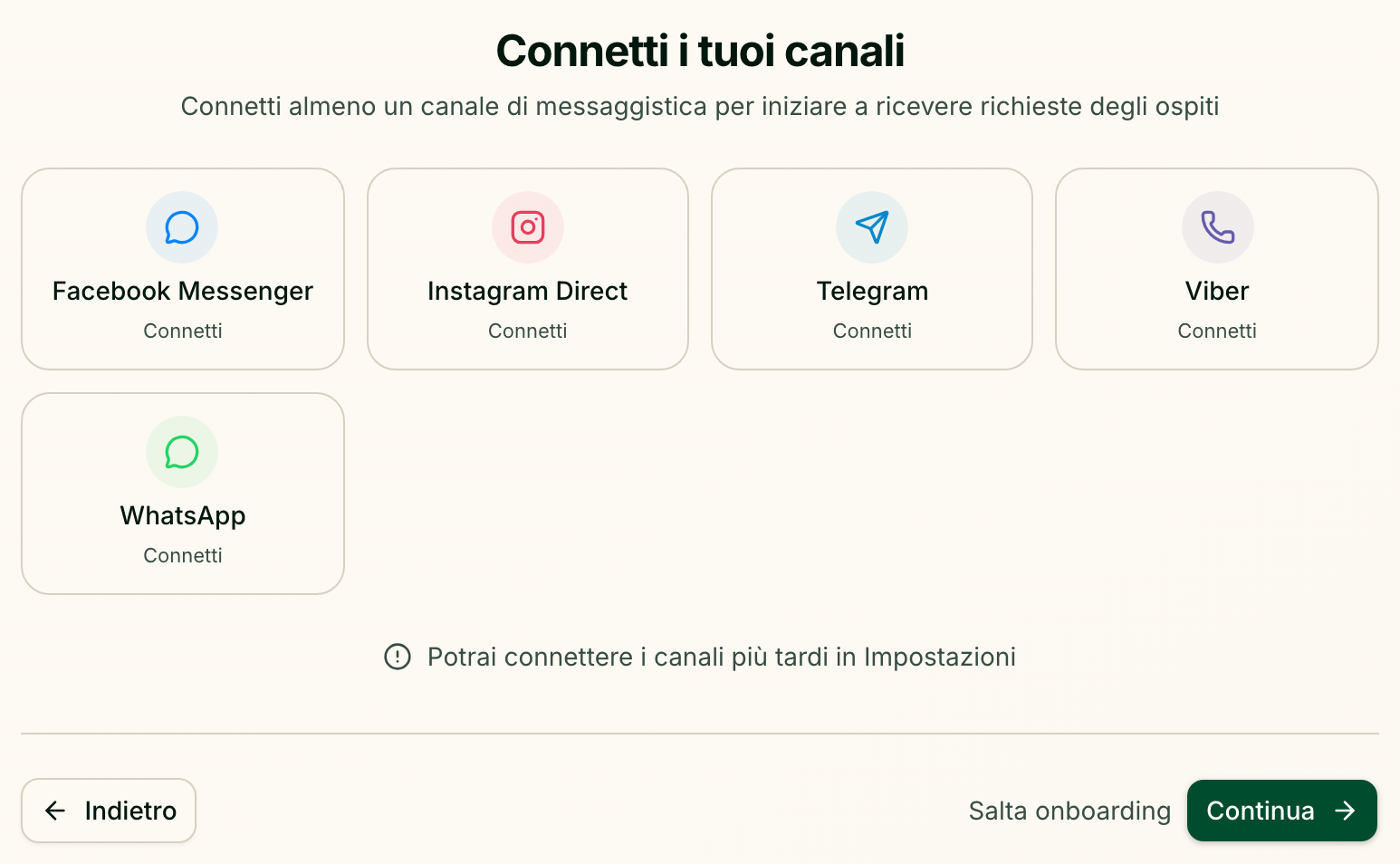 I canali proposti dalla configurazione guidata