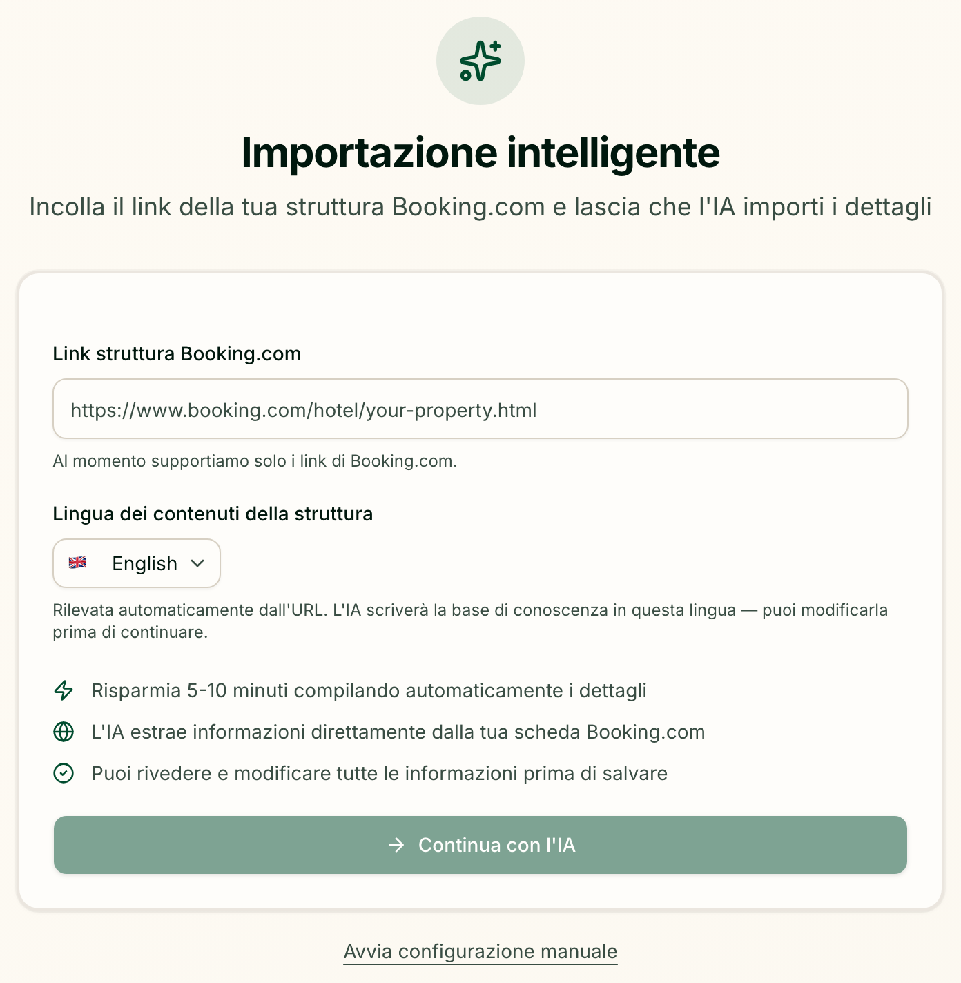 Smart Import: il link di Booking.com e la lingua in cui scrive l'IA